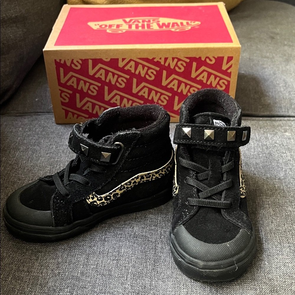 Vans Kids Black and Leopard High-Top Sneakers Sk8-Hi Reissue 13